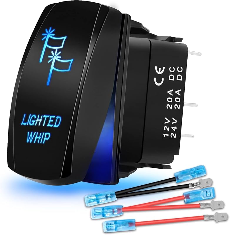 Interruptor tipo rocker para barra de LED SWATOW INDUSTRIES 5 pinos com iluminação azul – 1 unidade + 3 fios