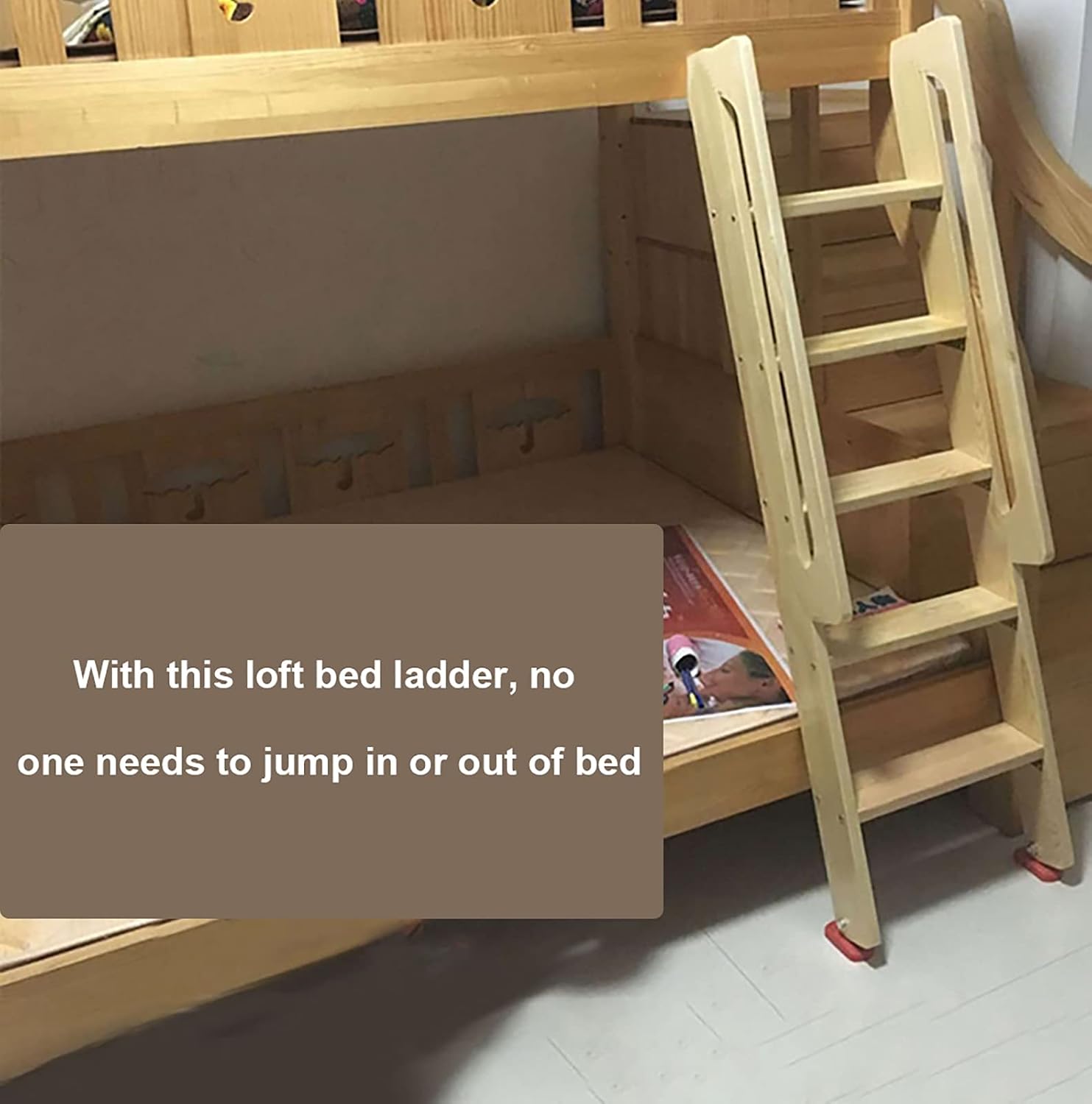 Solid Wood Loft Ladder Twin Bunk Ladder with Grab Handle & Hardware, 49/59 Inch Double Elevated Bed Ladders for Bedroom Dorms, 4/5 Steps (Size : 1.5m/5ft Tall)