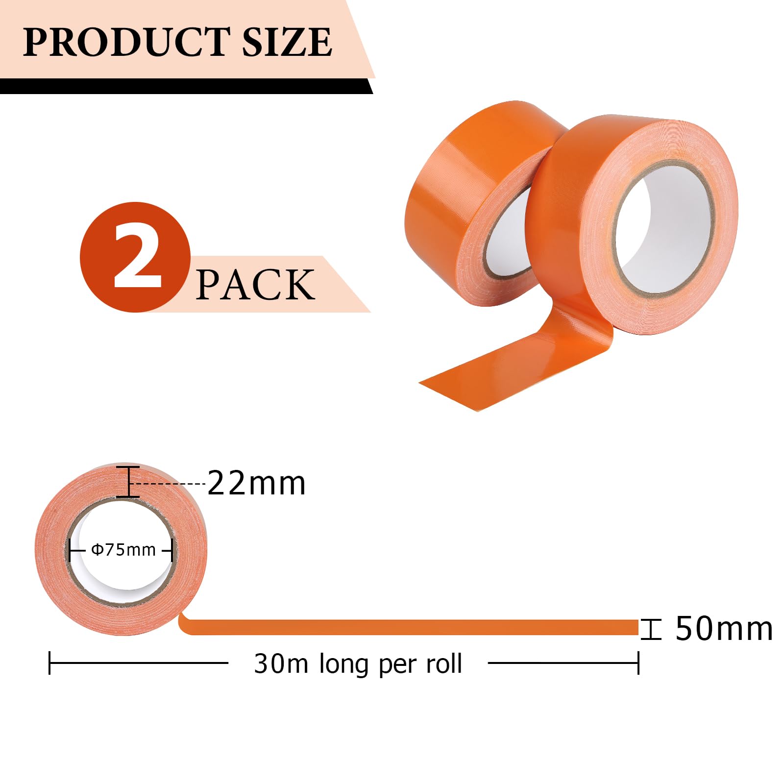 Supaway Orange Duct Tape Waterproof 50 mm x 30 m Professional Fabric Tape 2 Rolls Repair Tape Sealing Tape Duct Tape Extra Strong for Marking Crafts - Image 2