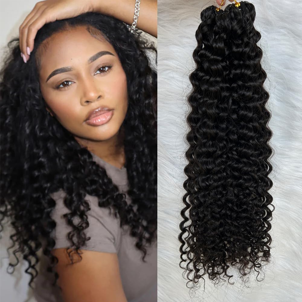 Ssawhair Curly Crochet Human Hair Knotless Pre-Separated Water Wave Human Hair Lightweight Reusable Feather Crochet Hair Extensions 16Inch 120g