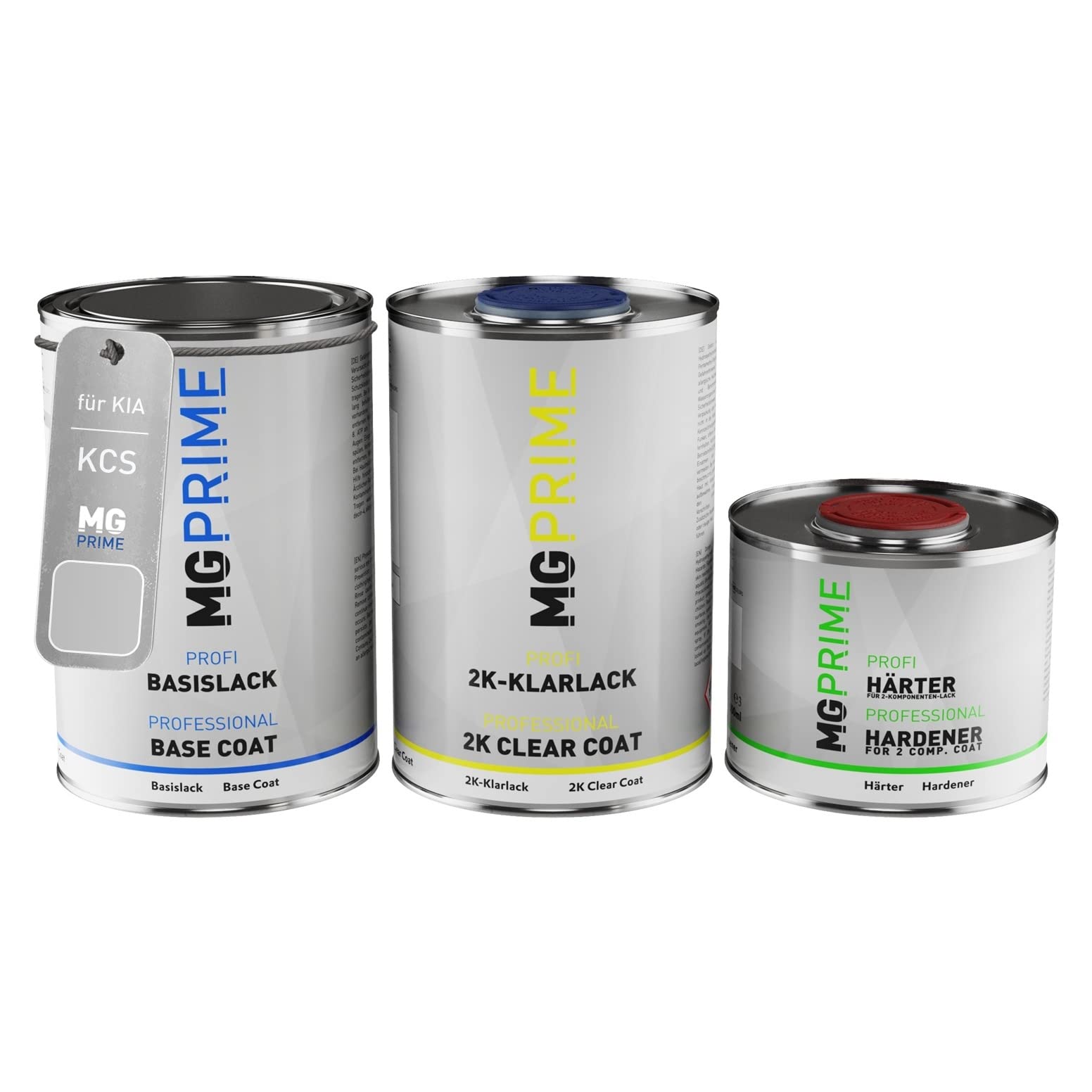 MG PRIME Vernice per auto Barattoli per KIA KCS/KC Sparkling Silver. 2,5L | Sparklingsilber Metallic / Sparkling Silver Metallic, Kit vernice di base + trasparente 2K + indurente, pronto all'uso