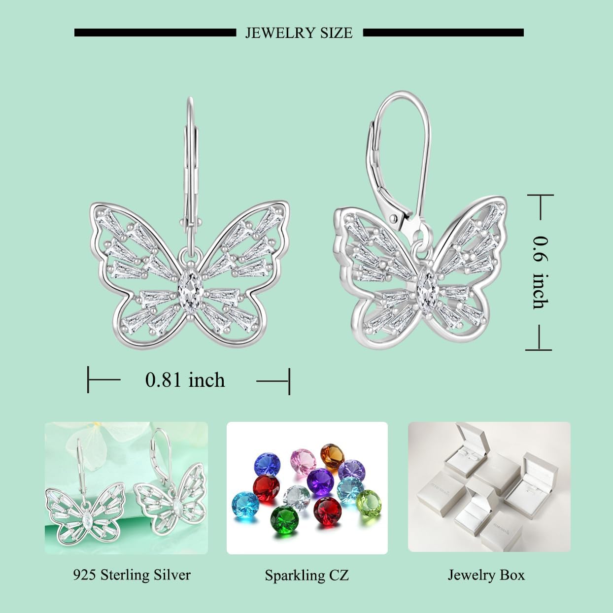 Starchenie Butterfly Earrings for Women 925 Sterling Silver Leverback Drop & Dangle Earrings Birthstone Butterfly Jewelry - Image 6