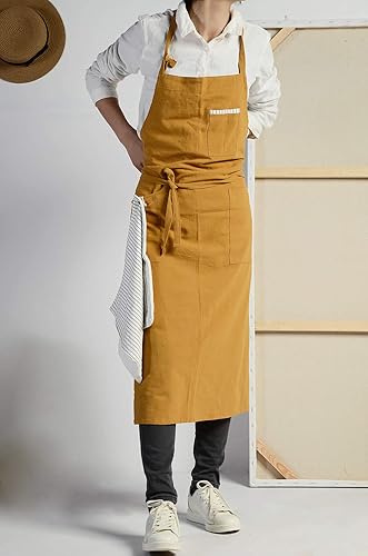 Miniatura 4 de Delantal de lino de algodón suave, delantal de arte de lino retro, delantal casual ajustable con toalla, ideal para floristería y cocina