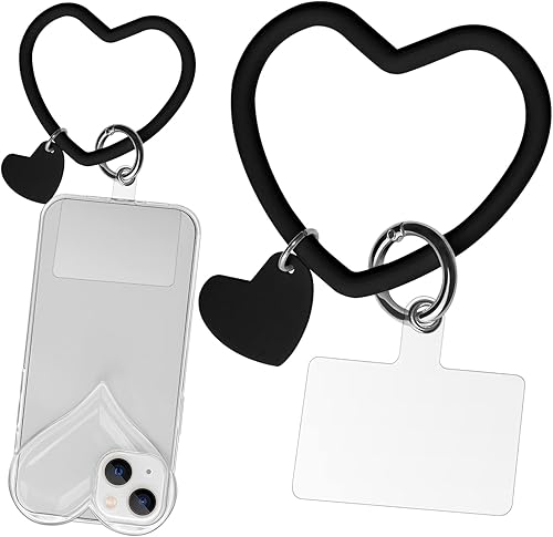 Correa de silicona en forma de corazón para teléfono, correa de muñeca para teléfono celular con soporte para llavero, universal compatible con