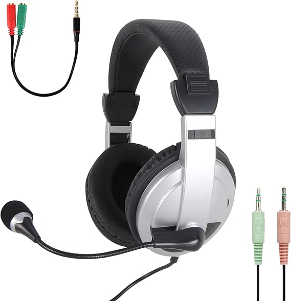 Computer Headset with Microphone, Wired Stereo Headphones with Separate Headphone & Mic