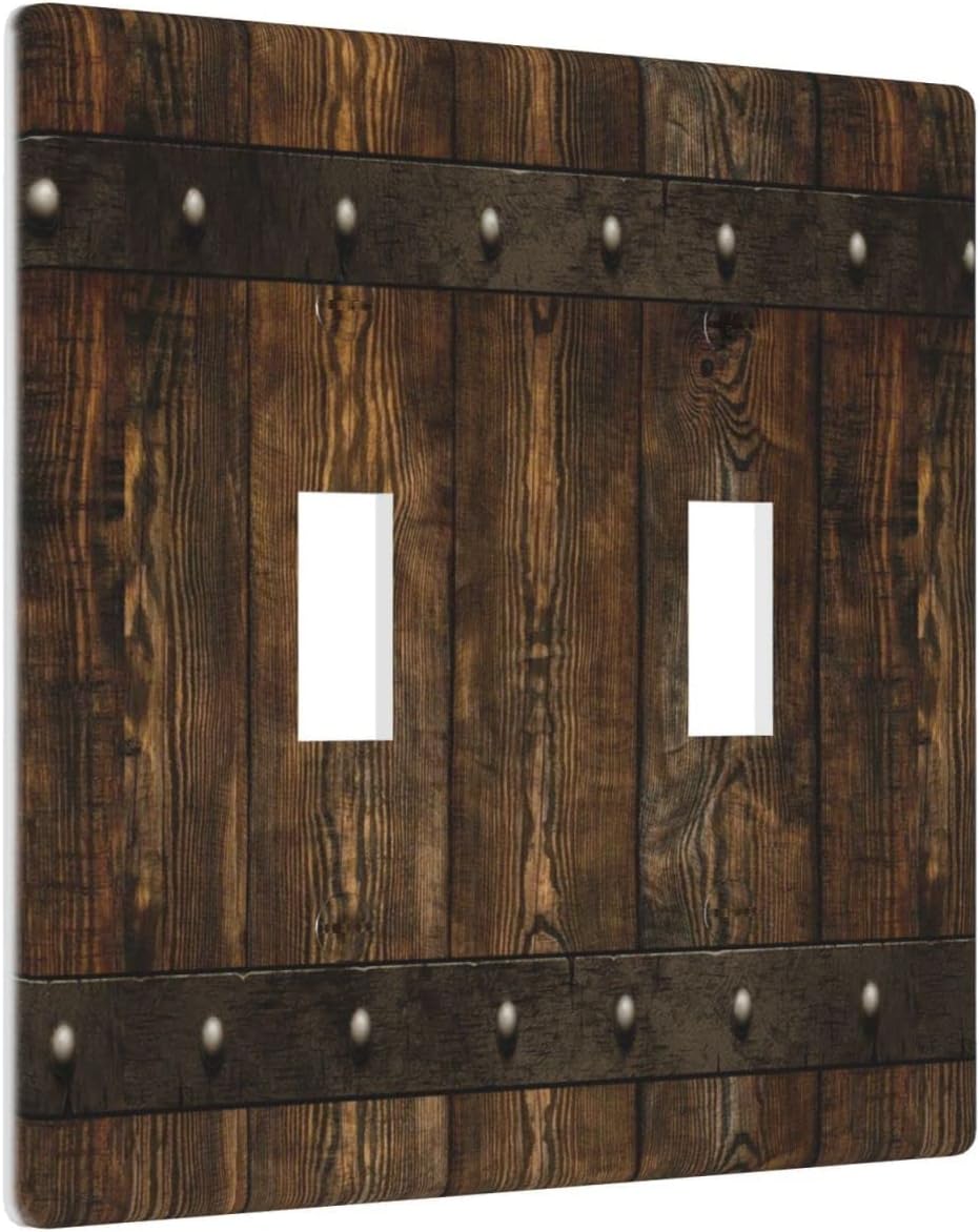 Rustic Farmhouse Print Barn Door Double Toggle Light Switch Cover Decorative 2 Gang Country Wall Plates Switch Plate Covers for Kitchen Bathroom Bedroom