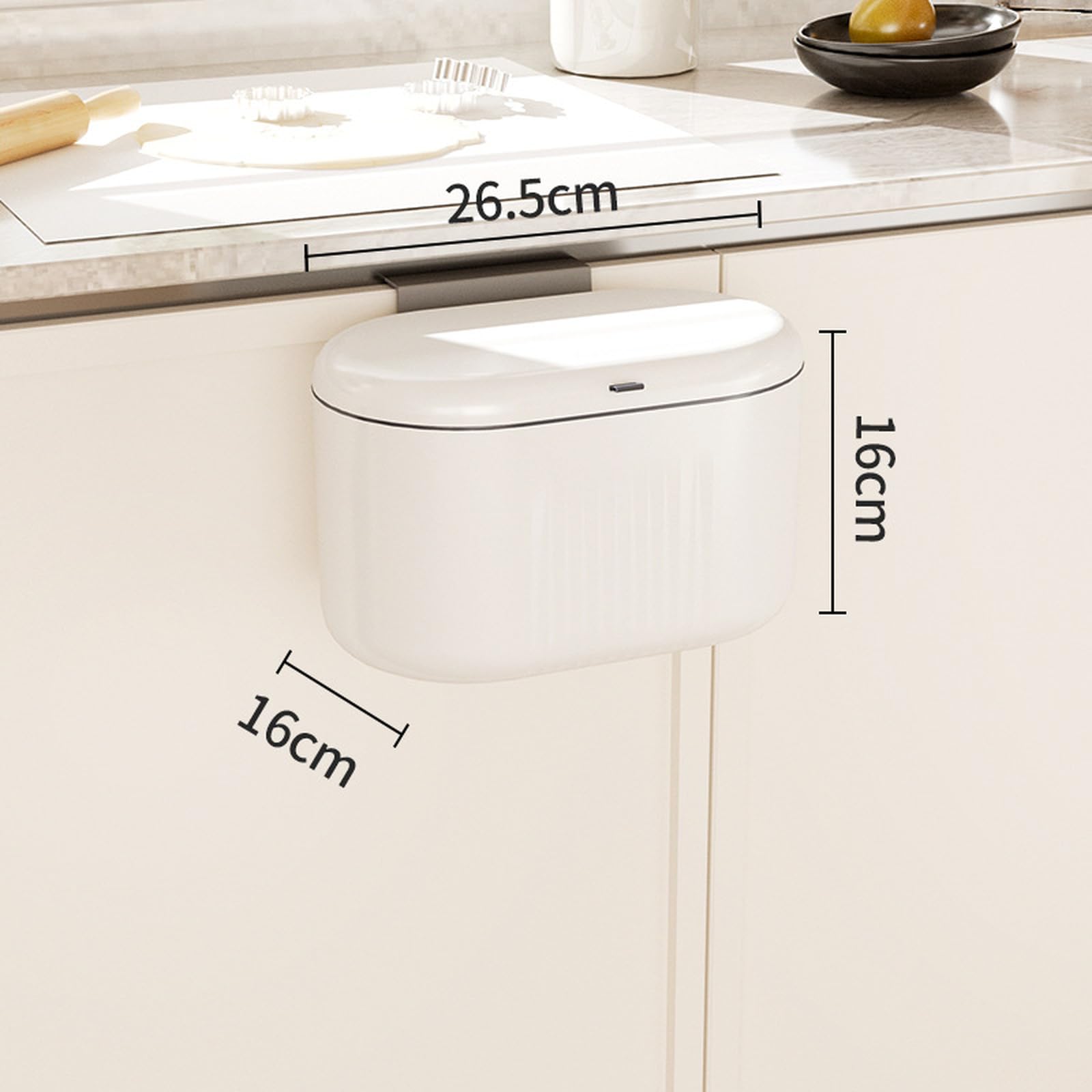 Generico Pattumiera a parete da 6L/9L/12L con coperchio scorrevole | Cestino per rifiuti da cucina anti-piegamento per bagno e camera da letto (crema/bianco)