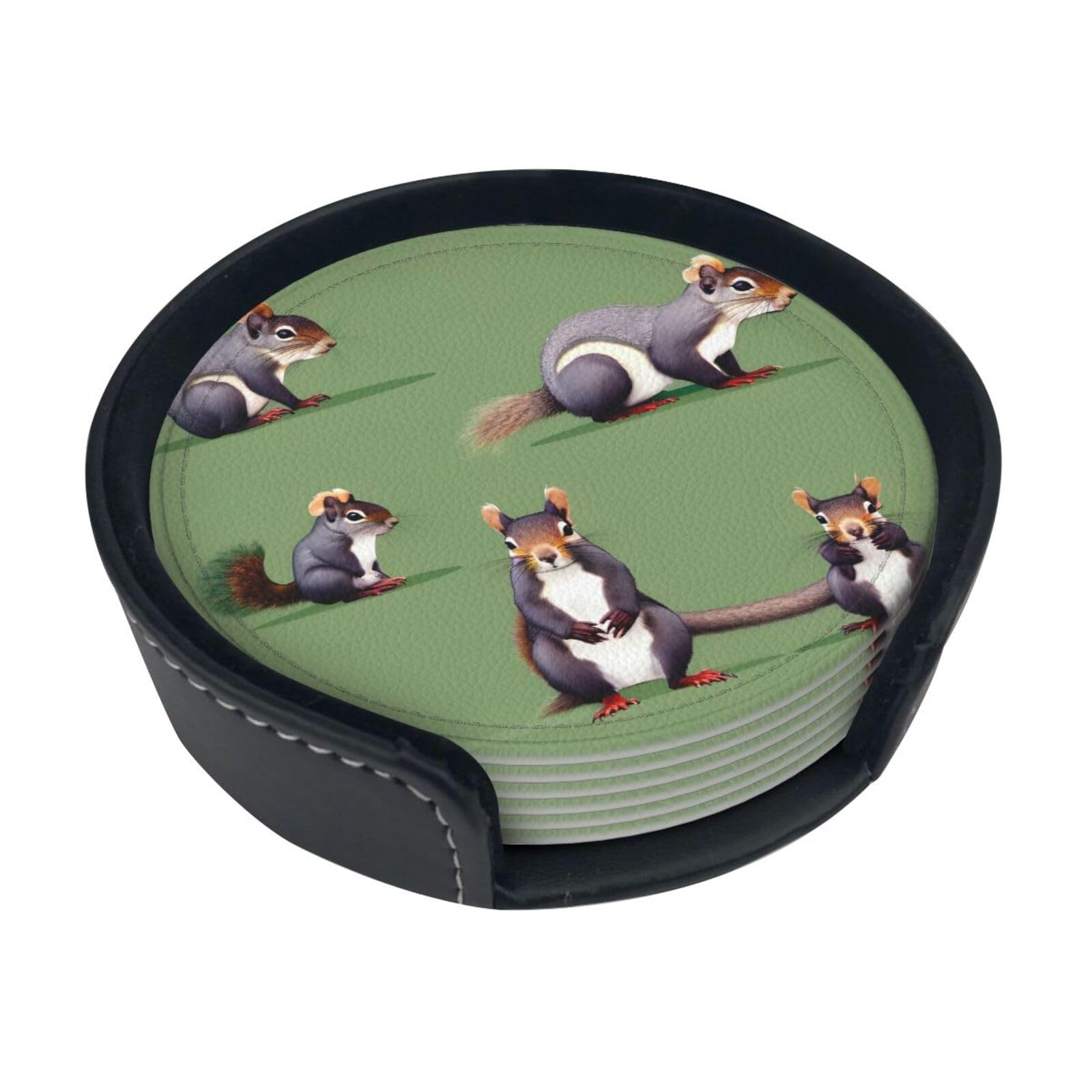 Red Squirrel Print Round Coasters Set Of 6,Coaster For Tabletop Protection Home Bar Decor