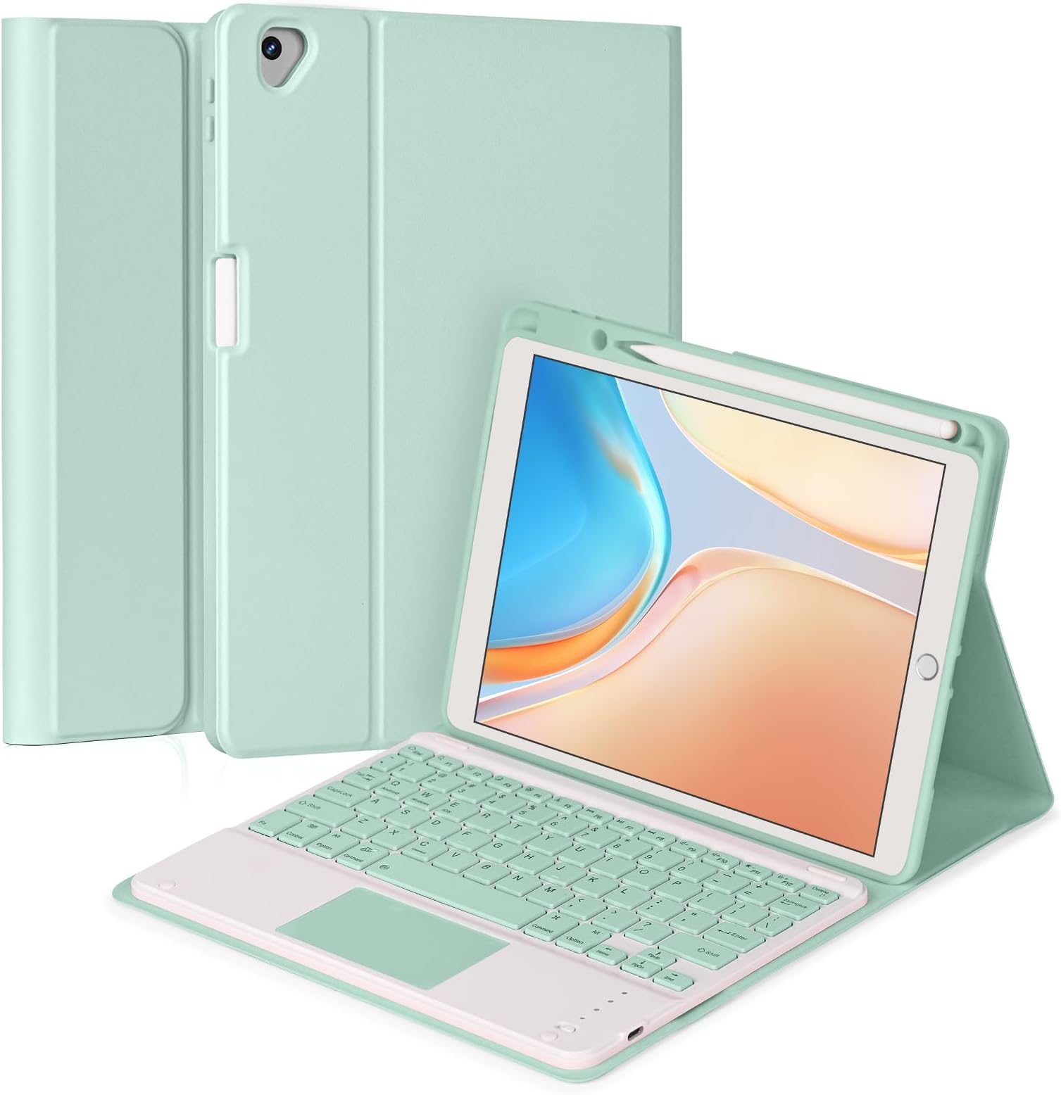 Keyboard Case for iPad 10.2" 7th/8th/9th gen, Compatible with iPad Air3/Pro10.5, Detachable Touchpad BT Keyboard, Magentic Protective Cover with Pencil Holder, Mint Green