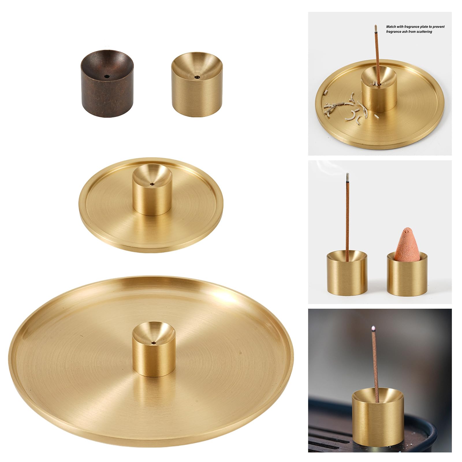 Elegante bruciatore di incenso in ottone con vassoio raccogli ceneri per meditazioni decorazioni per la casa Incensi coni Holder Set
