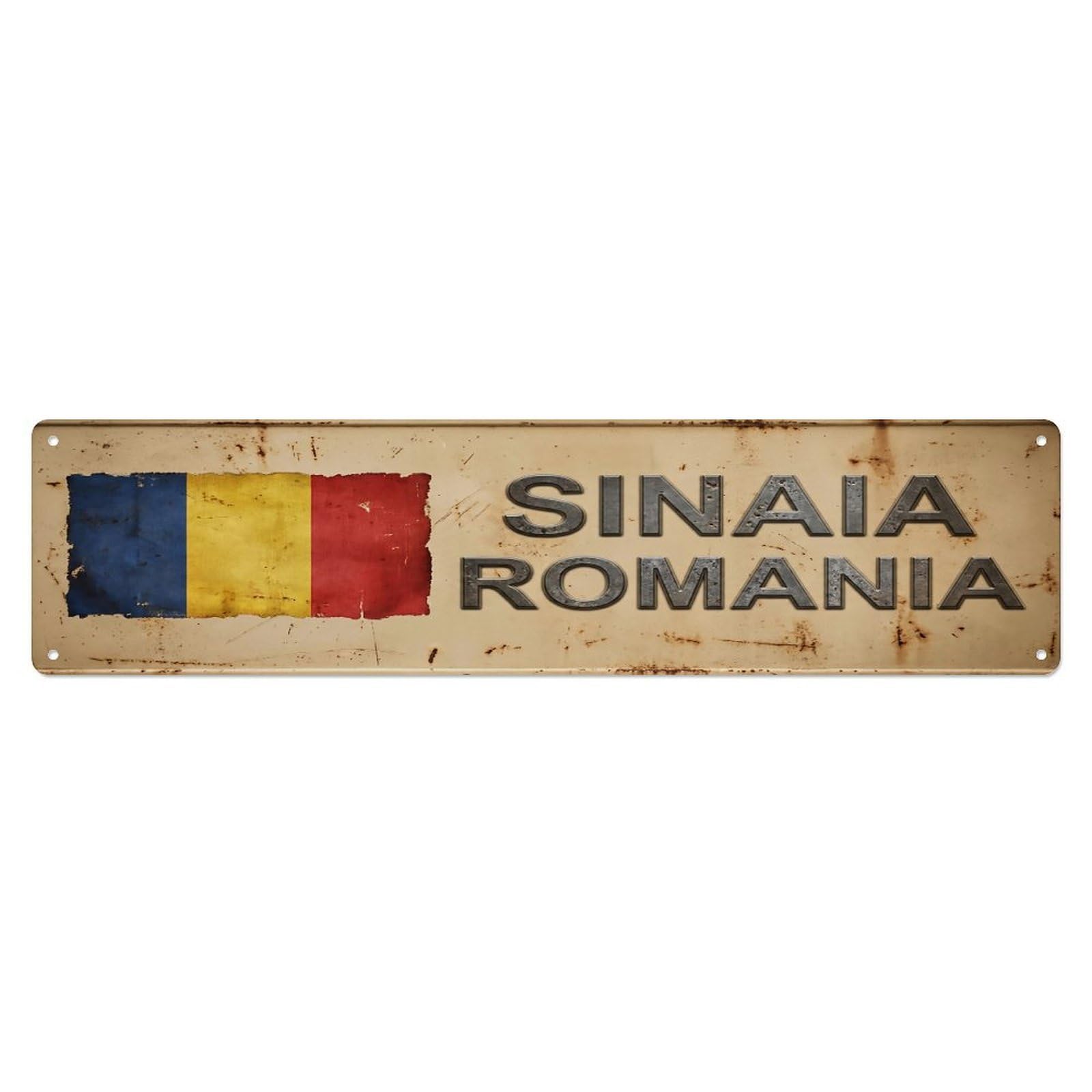 Vintage Sinaia Romania Flag Decor Rustic Travel Metal Tin Sign