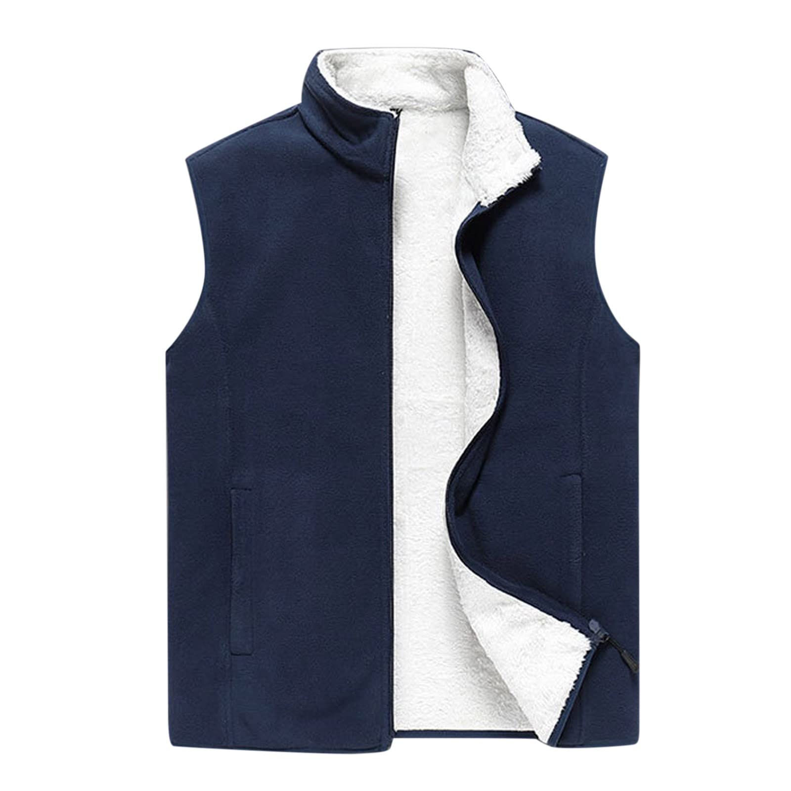 Gilet Homme en Tricot Sans Manches Doublé Polaire Veste Zippée Chaude Col Montant Couleur Unie Gris clair - Prêt-à-Porter