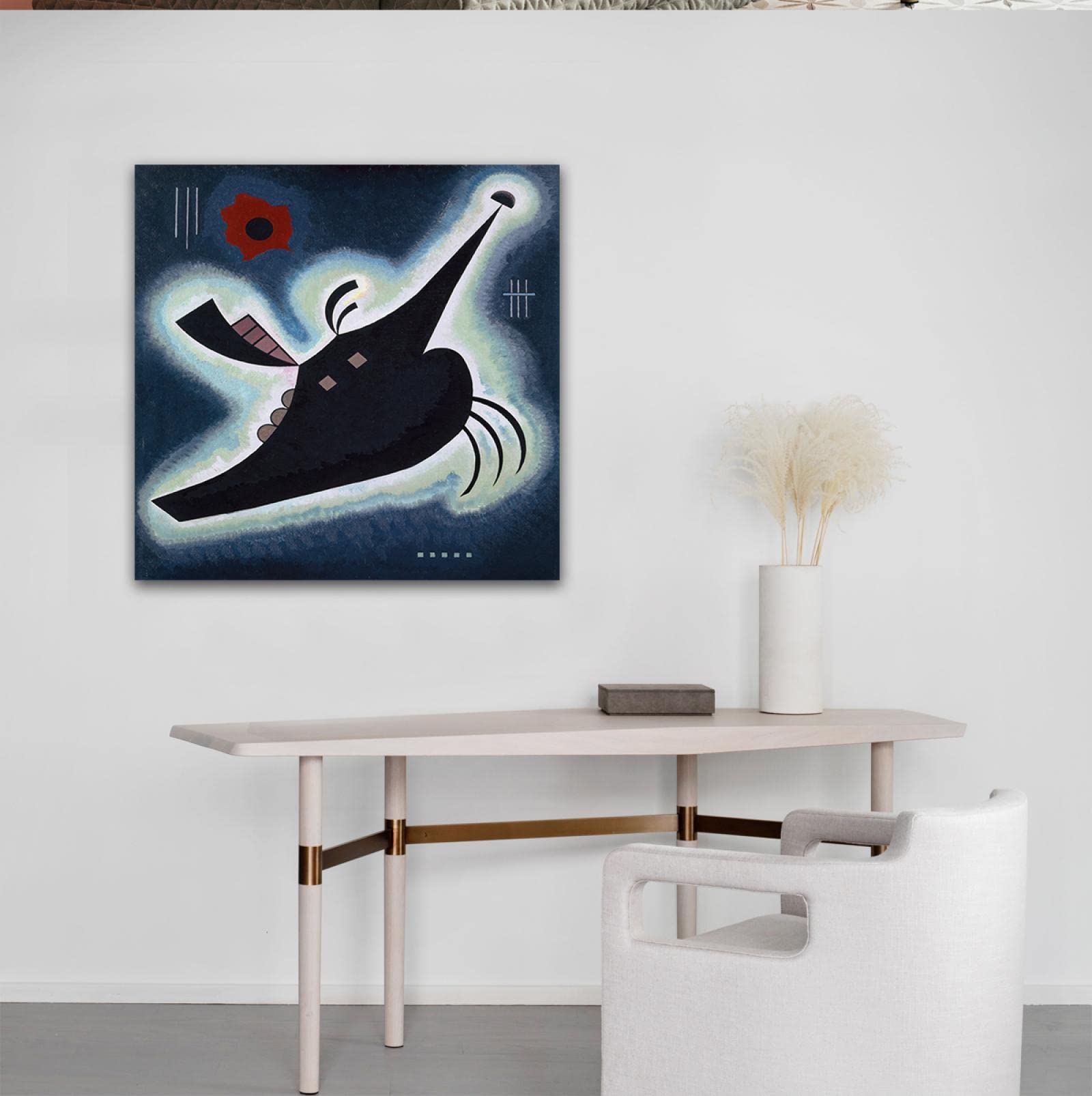 KAWAAI Lienzo Pintura Cuadro Puntiagudo Negro (1931) por Wassily Kandinsky Pinturas famosas Cartel estético de arte mural para la decoración de la sala de estar 42x42cm Marco interno