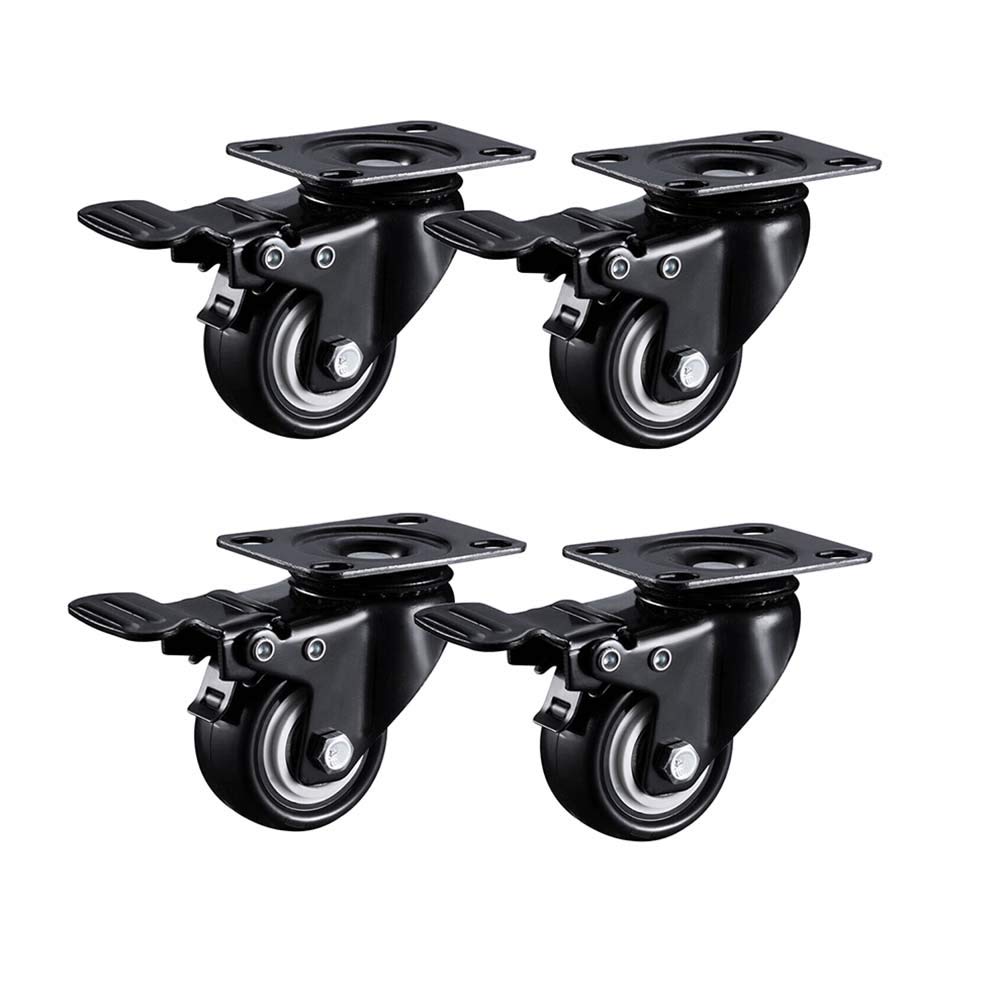 Koła, 4 × 2 cale 50 mm z hamulcem Stała płyta Uniwersalny obrotowy cichy wózek Łóżeczko dziecięce - 200 KG(4 Brakes)