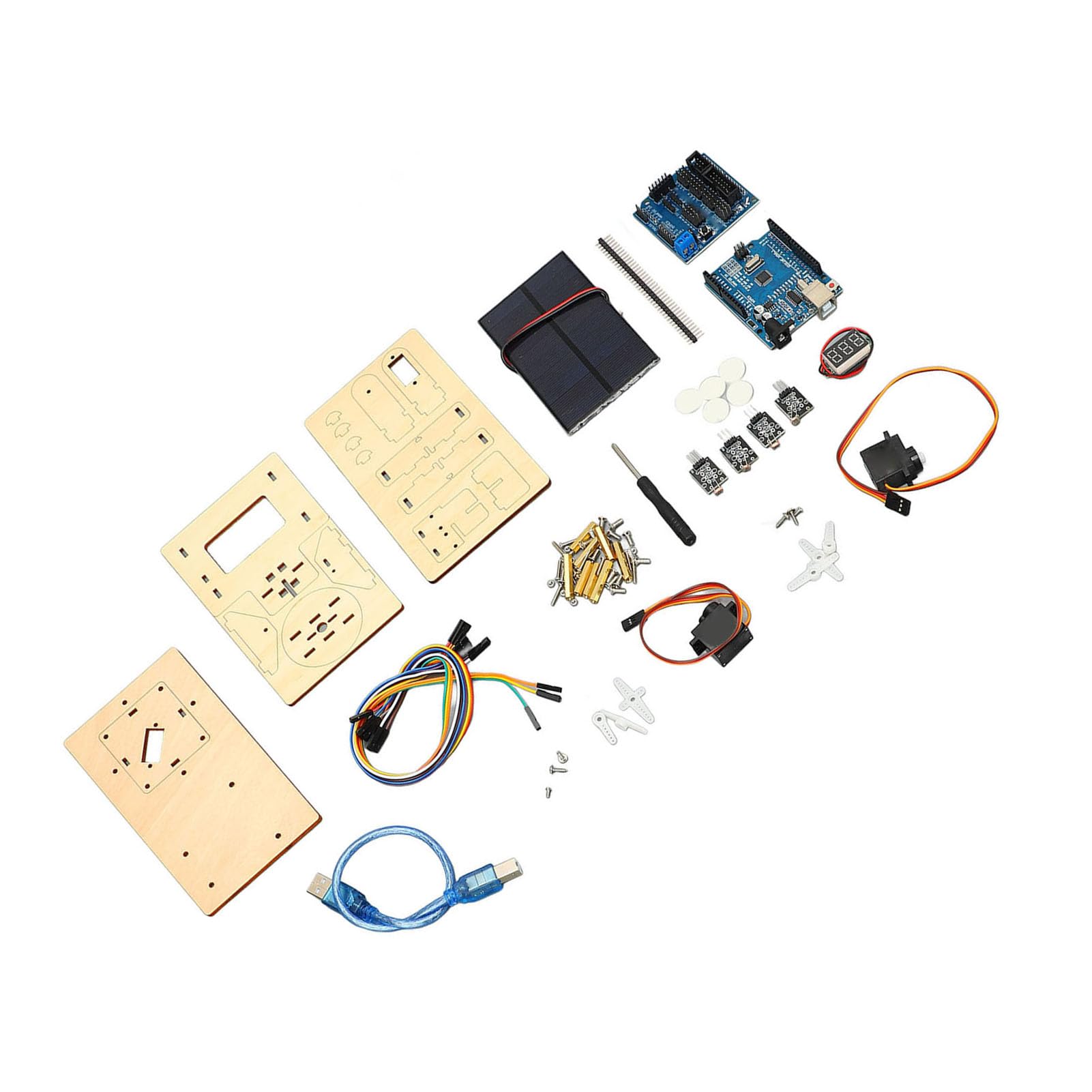 Fafeicy Kit di Monitoraggio Solare STEM Progetto di Apprendimento Fai-da-te con Tecnologia Intelligente per Bambini Dai 14 Anni in su Programmazione di Edifici Educativi in ​​legno