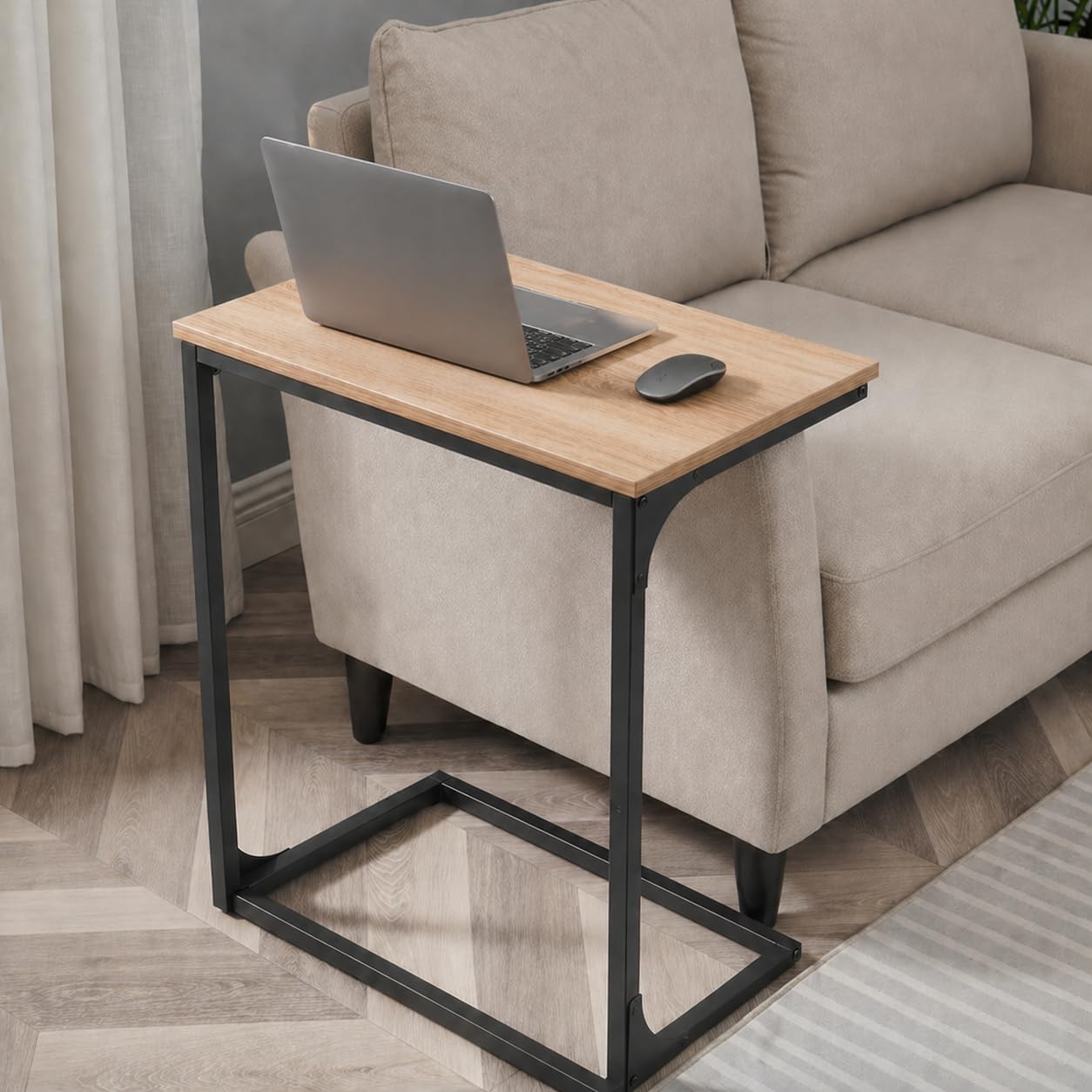 JD FRESH Premium C-Shaped Laptop Table/Bedside Table for Laptop with Metal Frame & Wooden Top/Portable Study Table for Home/Multipurpose Desk for Study/Office/Snacks (Natural Beige)-image-8