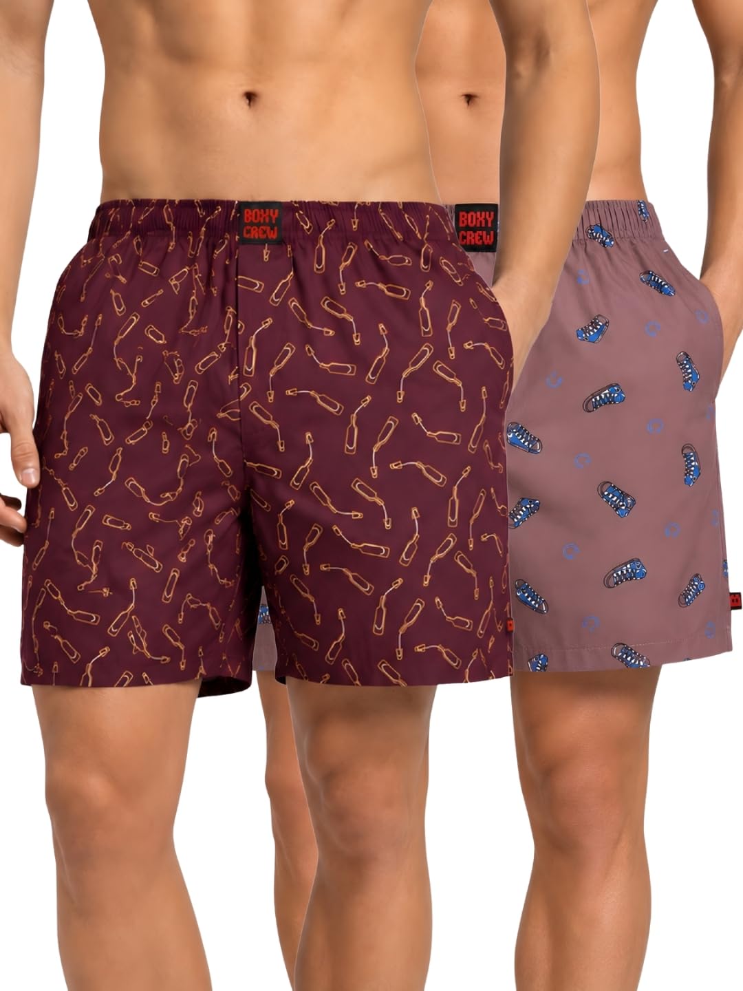 Men Boxer Shorts Pack of 2, 100% Cotton Woven Boxers, Maroon & Mauve, Printed Designs, Dual Side Pockets, No-Marks Inner Elastic Waistband, Relaxed Fit Lounge & Sleep Shorts-image-37