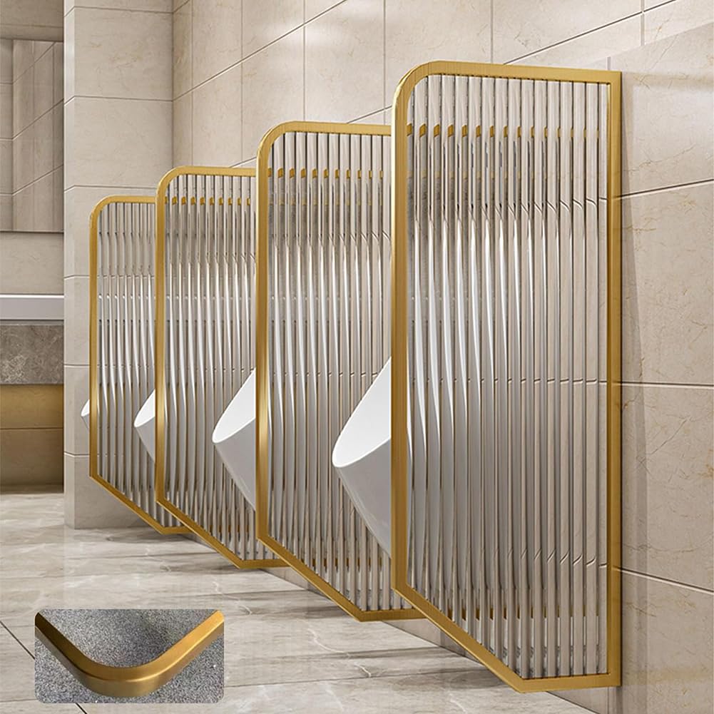 Urinario de cristal a rayas de 120 cm, moderno tabique de pared con vidrio templado y accesorios de acero inoxidable, ideal para hoteles y bares (d 4 piezas)