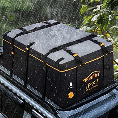 Manfiter [New 2023] Car Rooftop Cargo Carrier 20 Cubic,Anti-Tear Oxford,1680D PVC Waterproof Luggage Bag with Anti-Slip Mat,6 Reinforced Straps,4 Door Hooks,Luggage Lock Fit Cars with/Without Rack