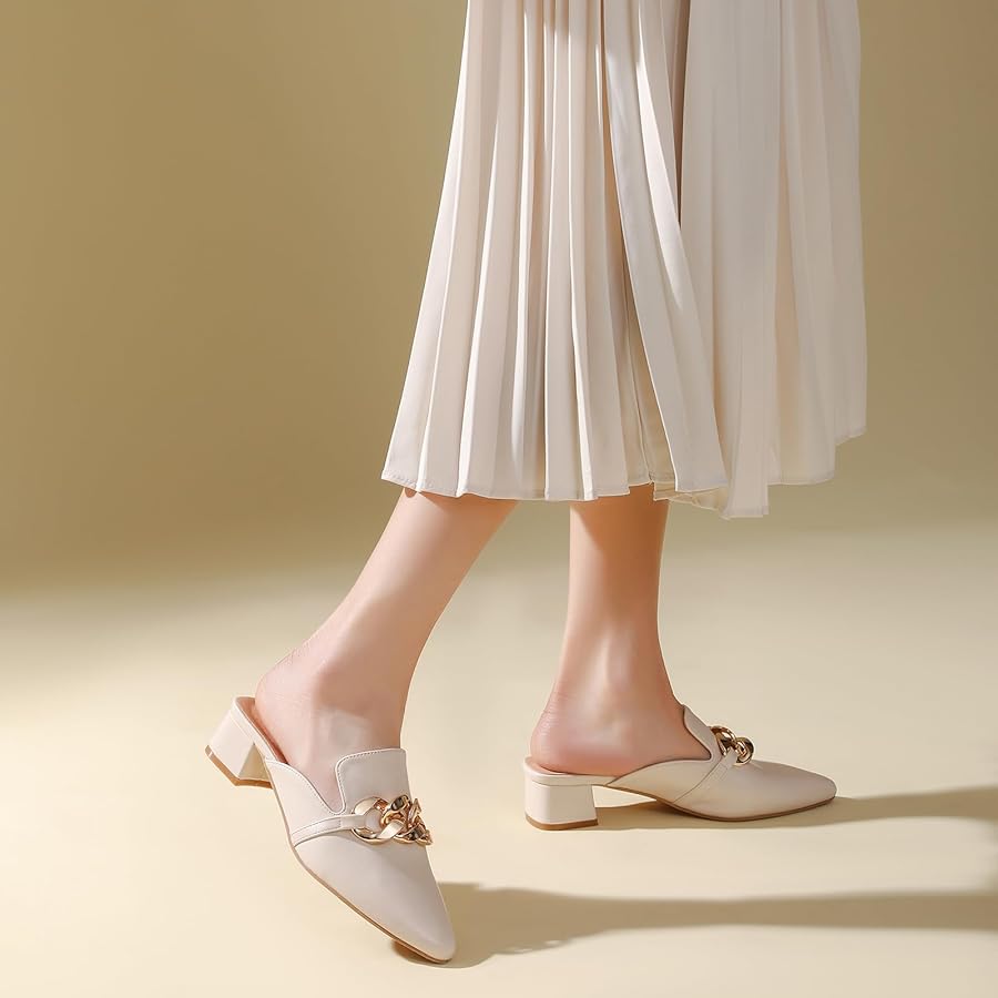 Amazon.com | Tilocow Metal Chain Decor Mules Heels for Women