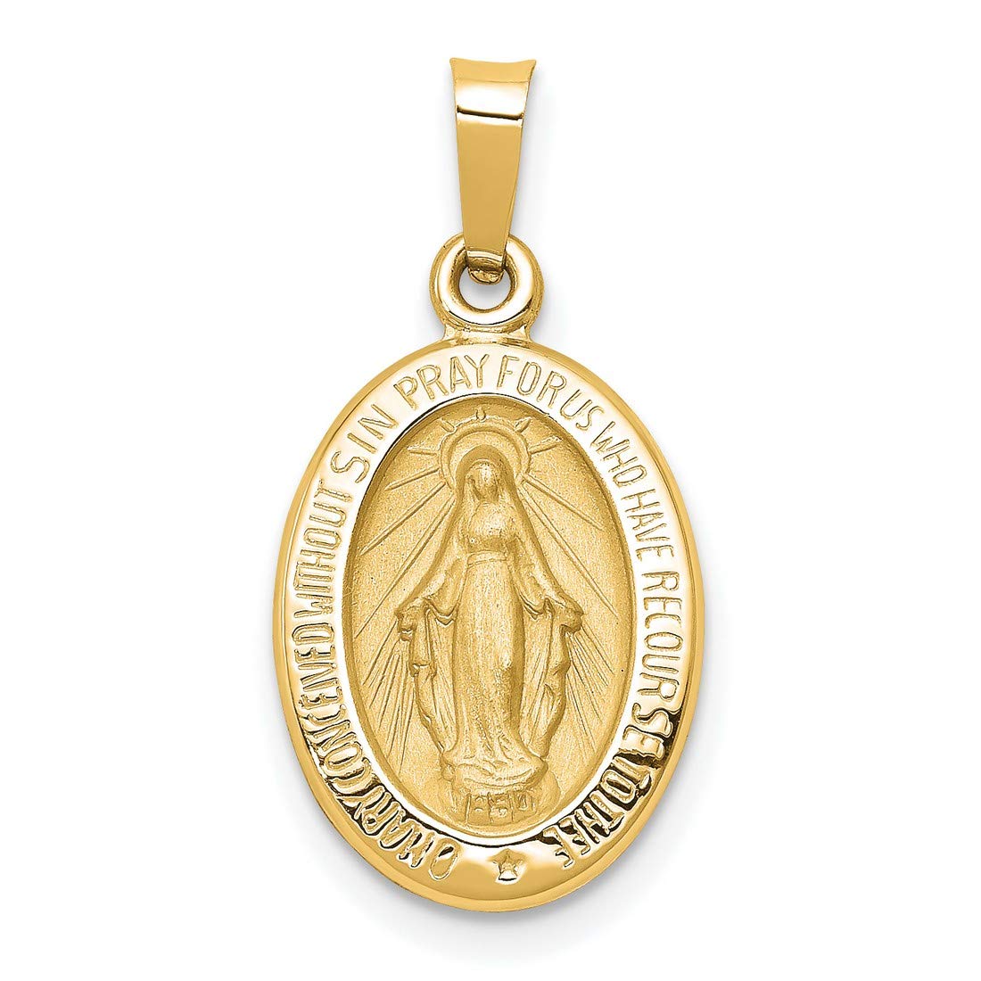14k Gold Virgin Mary Miraculous Medal Pendant - Oval Mother Mary Necklace Charm with Sacred Words - Handcrafted Religious Jewelry Made in USA - Traditional Catholic Design