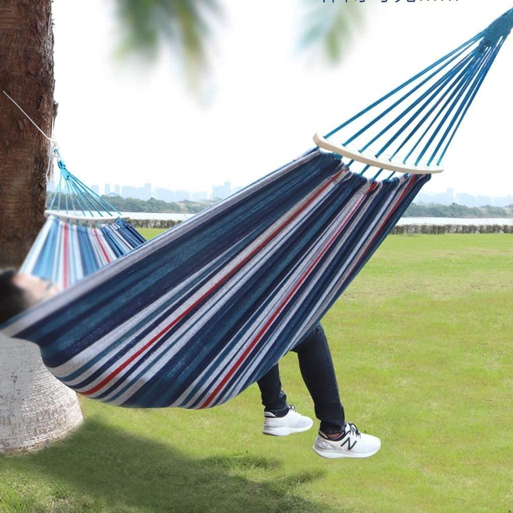 Hamak Ultralekki, Hammock Wnętrze Domu Hamak Przenośny Odkryty Camping Travel Krzesło Tęczowe Paski Drewniany Kij Huśtawka Ogrodowy na Kemping, na Zewnątrz(Black)