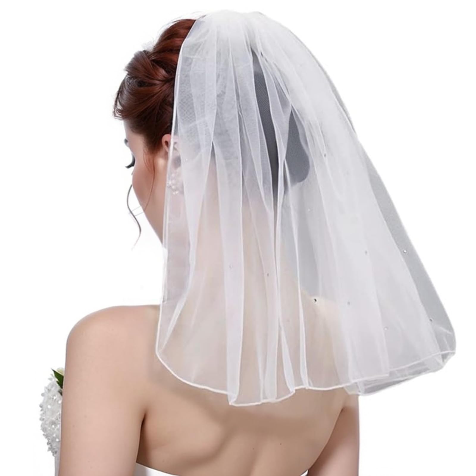 HONGMEI1 Tier Bridal Wedding Veil Women's Short Vails with Rhinestone for Wedding Bachelorette Party First Communion