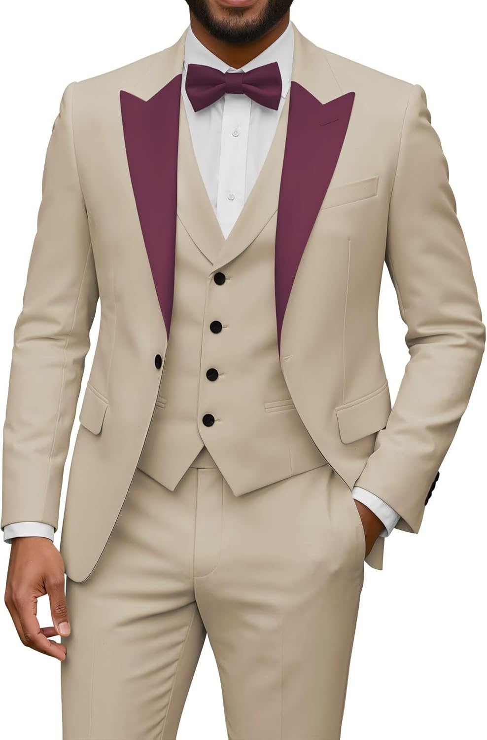 Mens 3 Piece Suit Set Slim Fit Tuxedo for Men Suit for Men Peak Lapel Jacket Vest and Pants for Wedding Party Prom