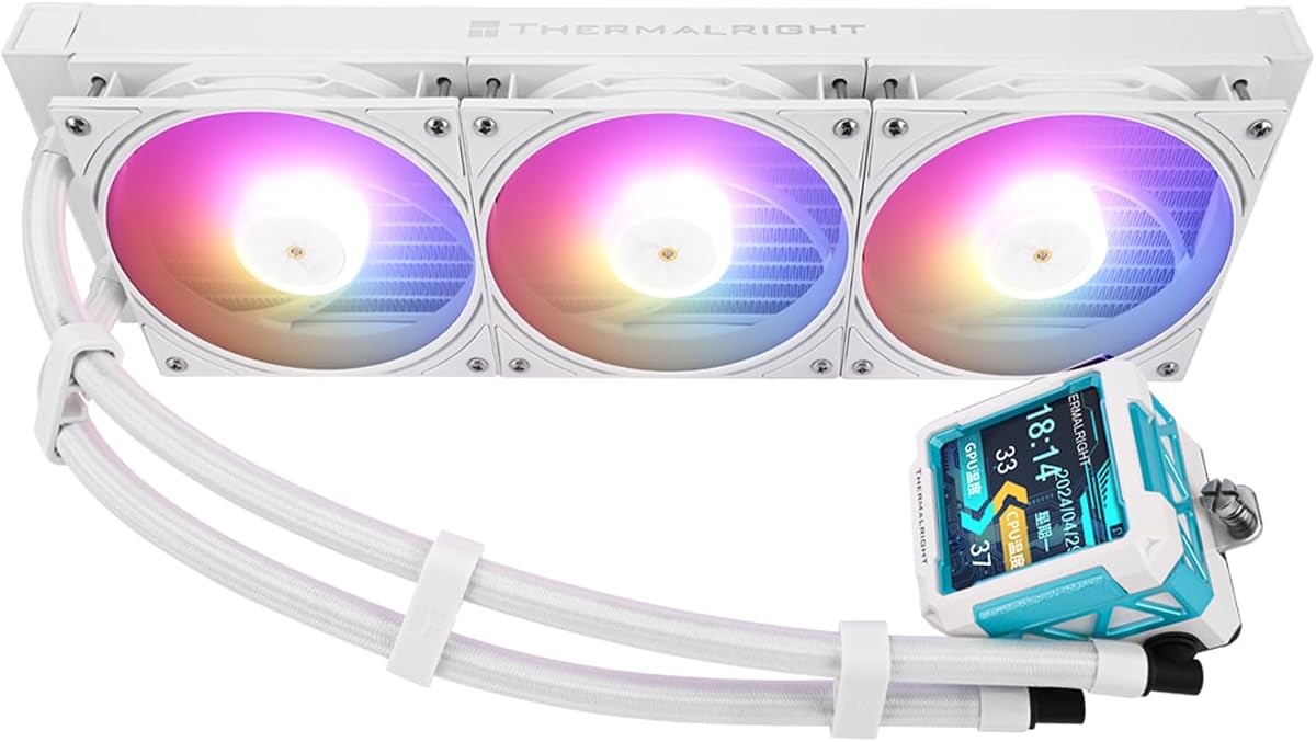 FW PRO 360 ARGB Enfriador de agua para CPU blanco con ventilador PWM, velocidades de 2000 RPM, pantalla LCD IPS con resolución 320 * 320, enfriador líquido para CPU, para AM5/Intel 1851/1700, pantalla de 2,73 pulgadas