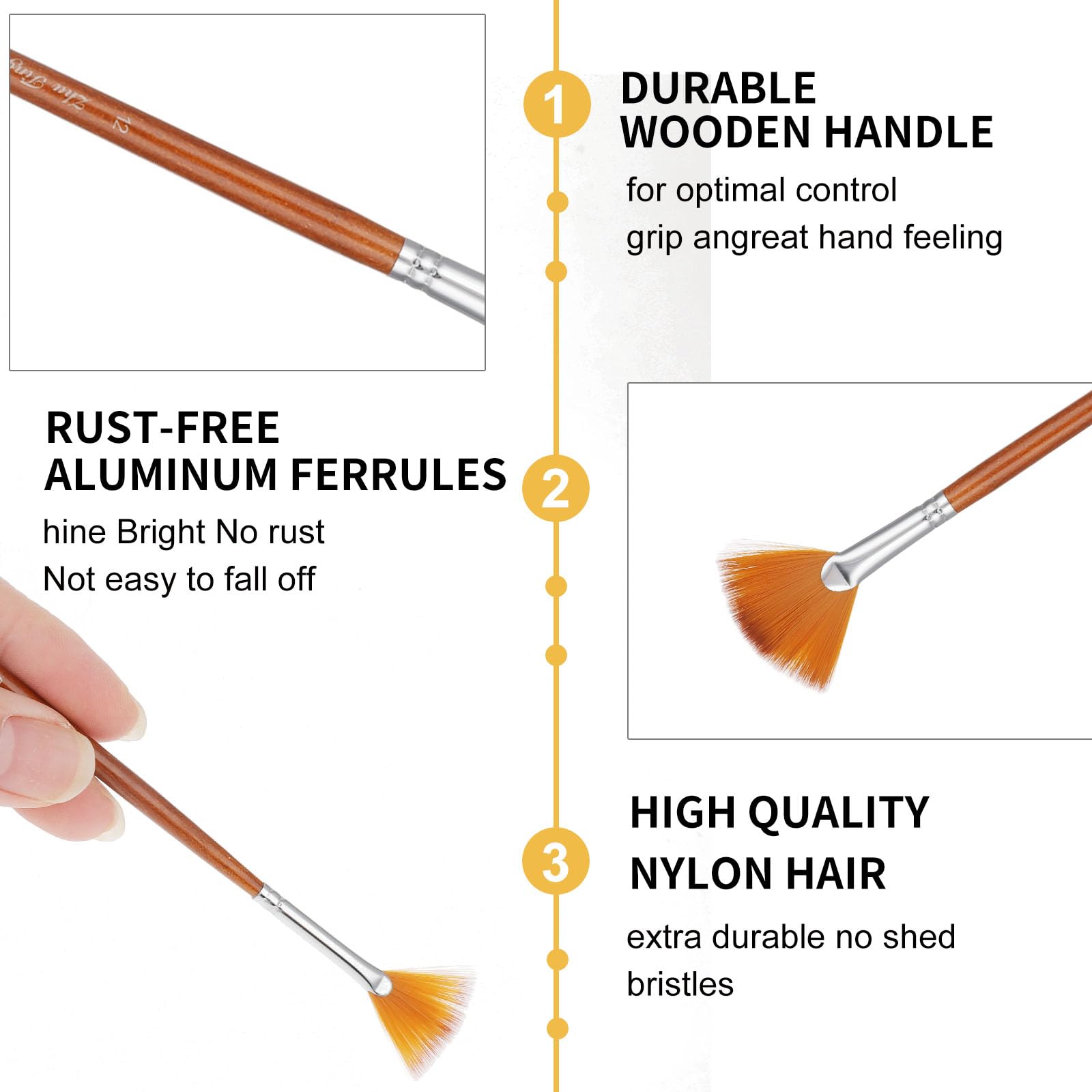 9-teiliges Fächerpinsel-Set Für Acryl & Ölmalerei – Nylonborsten Mit Langem Holzgriff
