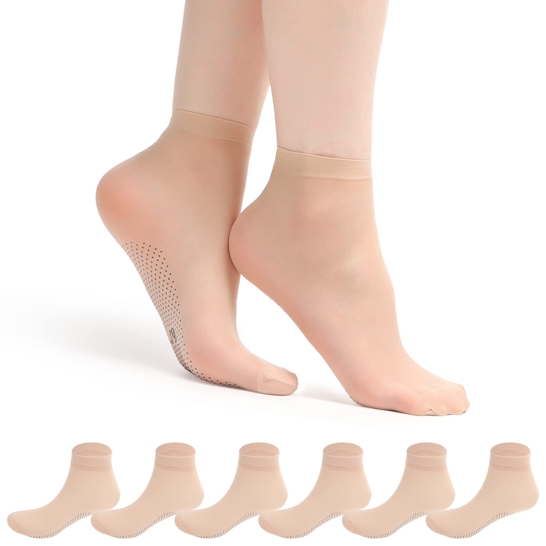 Women Nylon Pop Socks - 6 Pairs 20D Ankle High Socks Silky Sheer Socks Non Slip Casual Tights Hosiery Socks Cotton Sole Reinforced Toe socks for Womens Girls-image-20