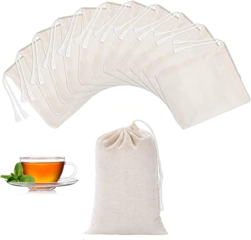 Miniatura 1 de TamBee Bolsa de té con cordón de 4 x 6 pulgadas, bolsas de té de malla de muselina reutilizables, infusores de té, bolsa de filtro de té para hojas