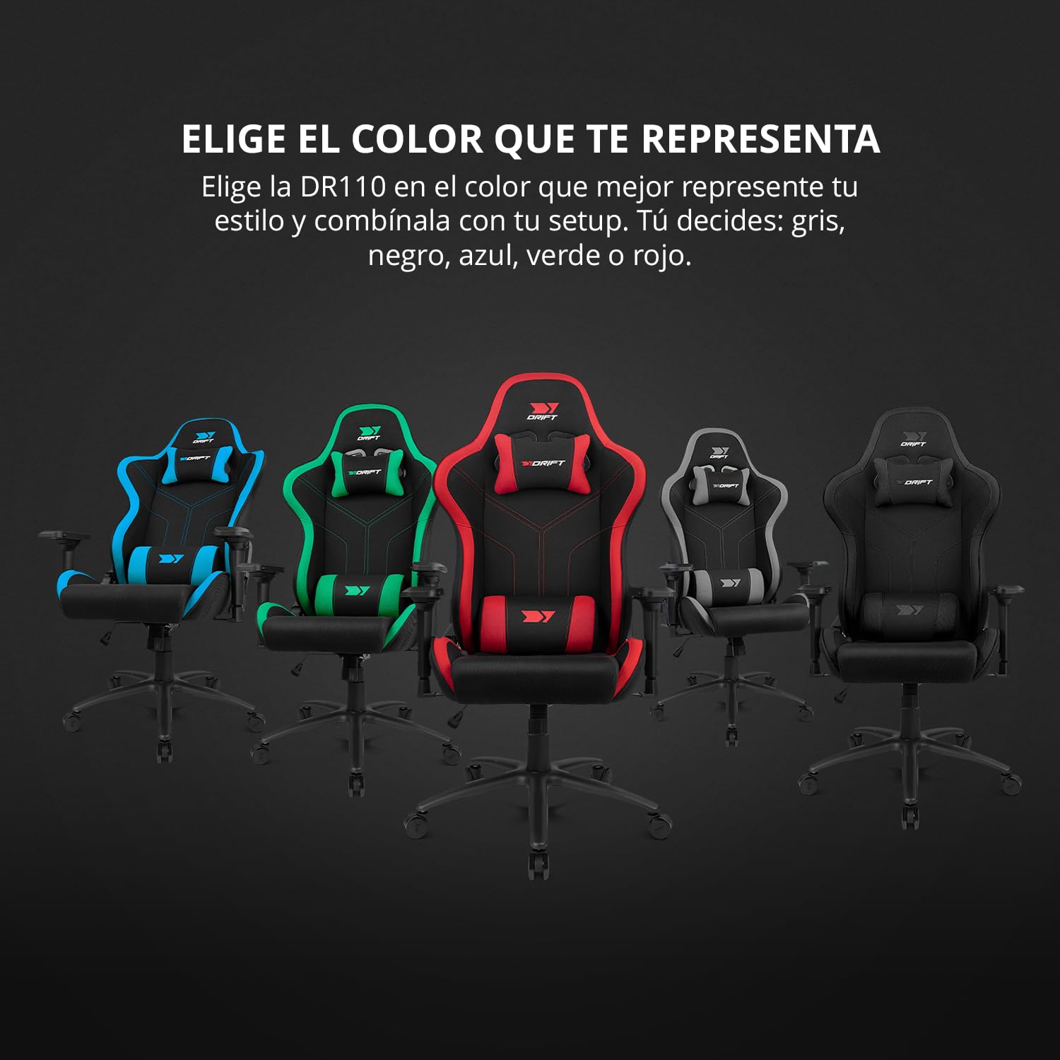 DRIFT GAMING DR110 - Silla Gaming Profesional, Tejido Fabric Alta transpirabilidad, reposabrazos 4D, Ruedas silenciosas, pistón Clase 4, inclinación, cojín Lumbar y Cervical, Color Negro/Azul