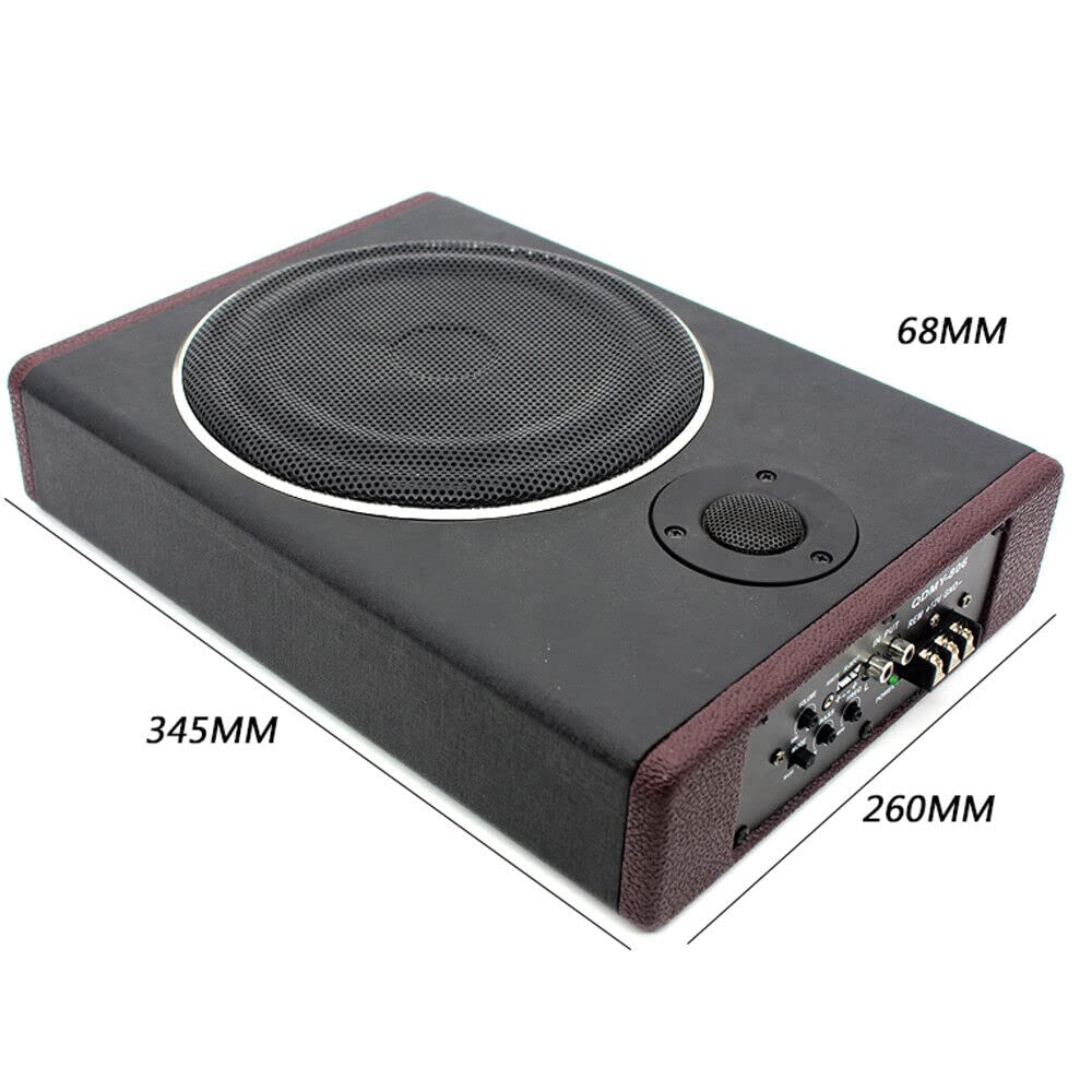 Subwoofer piatto per auto, basso attivo, set attivo ultra compatto, sotto il sedile, corpo in legno rivestito in pelle PU, riduce le vibrazioni, nero