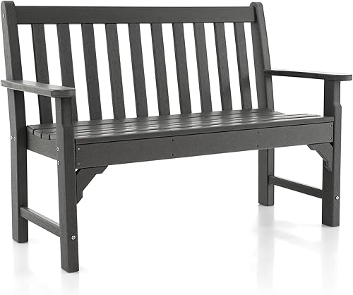 Miniatura 8 de Tangkula Banco de parque de jardín para 2 personas, banco de patio de polietileno de alta densidad impermeable con respaldo y asiento de rejillas,