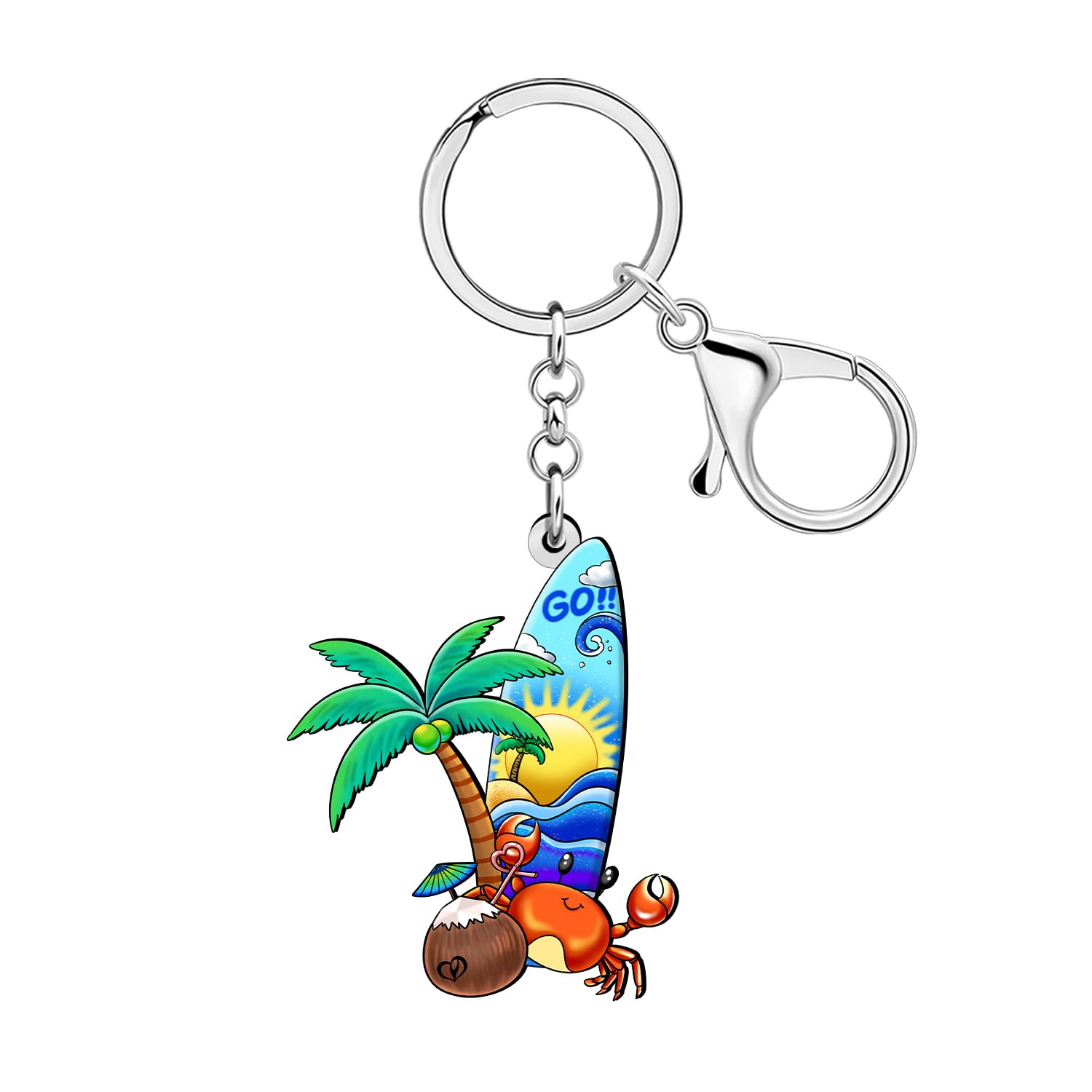 WEVENI Acrylic Fun Crab Surfboard Keychain Beach Vacation Summer Gifts for Surfers Women Girls Bag Charms Purse Accessories (Multi)
