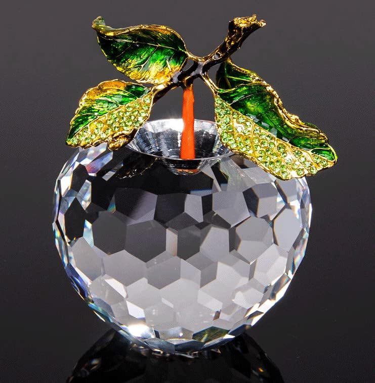 クリスタル オーナメント ホワイト アップル ガラス フルーツ 置物 文鎮 ハンドメイド アート ギフト クリスマス 誕生日 オーナ