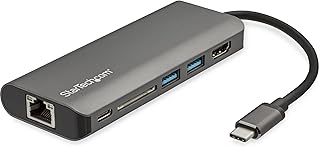 StarTech.com USB C Multiport Adapter - USB-C Travel Dock to 4K HDMI, 3x USB 3.0 Hub, SD/SDHC, GbE, 60W PD 3.0 Pass-Through - Portable USB-C Mini Docking Station USB Type-C/Thunderbolt 3 (DKT30CSDHPD3)