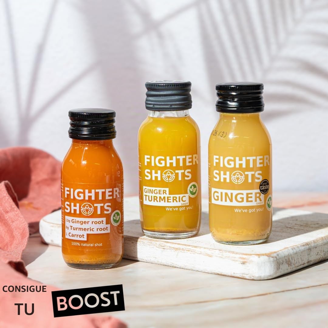Fighter Shots Ginger Turmeric Shots (Vegan/12x60ml) | Fresh & Fiery Ginger Shots for Immune Support | Boosts Energy | 100% Natural/No Nasties | Rich in Antioxidants | Packed with Vitamin C