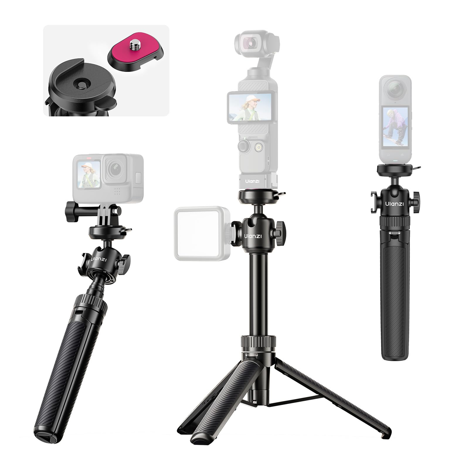ULANZI MT90 Mini Trépied de caméra à dégagement Rapide pour DJI Pocket 3 4/Osmo Action 5 4 3, Perche à Selfie Compatible avec GoPro/Insta360 X5 Ace/Ace Pro/X4, trépied de Voyage pour caméra d'action
