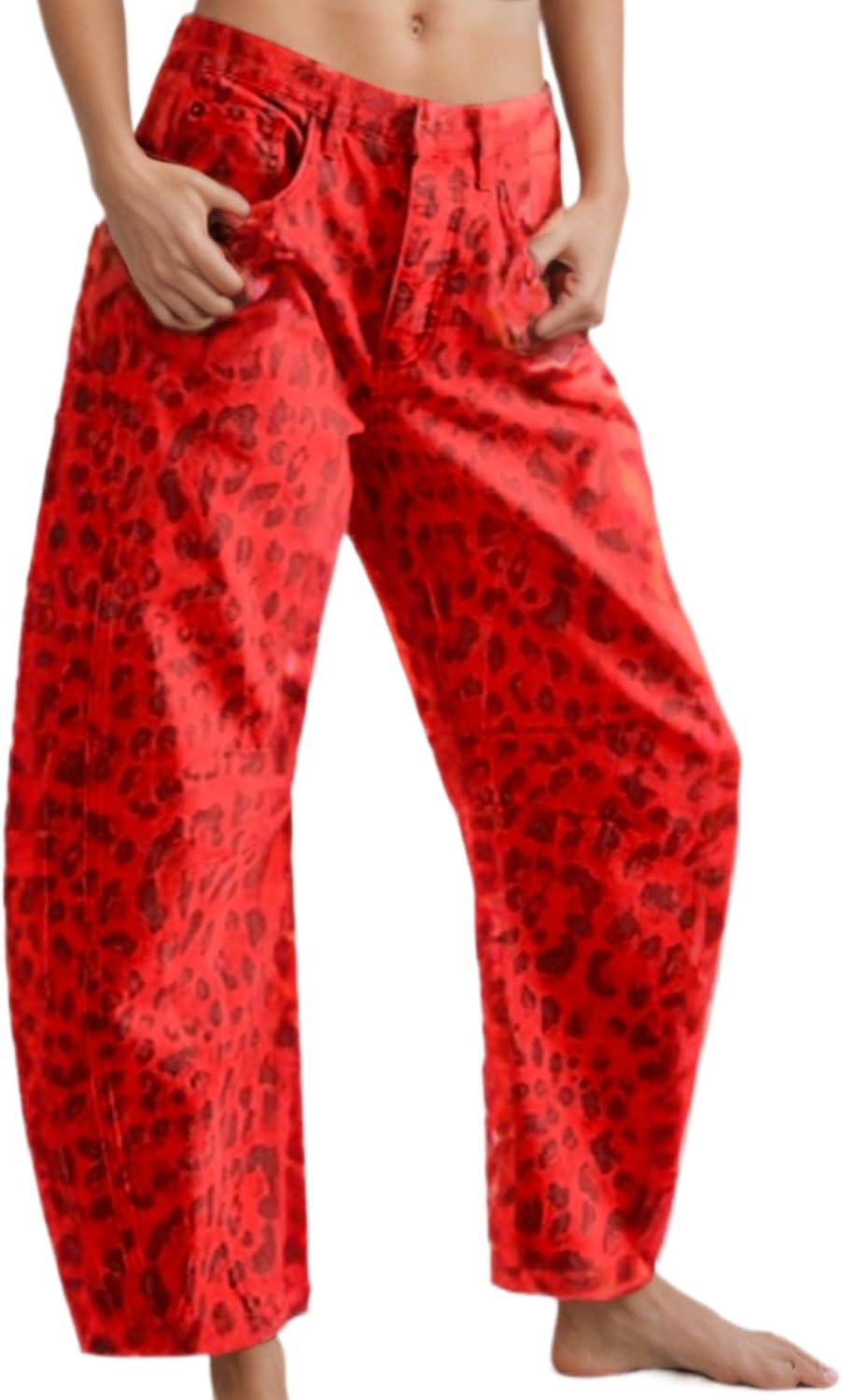 YSW Cheetah Barrel Jeans Women Leopard Print Jean Y2k Mid Rise Baggy Boyfriend Wide Leg Ankle Boho Pants