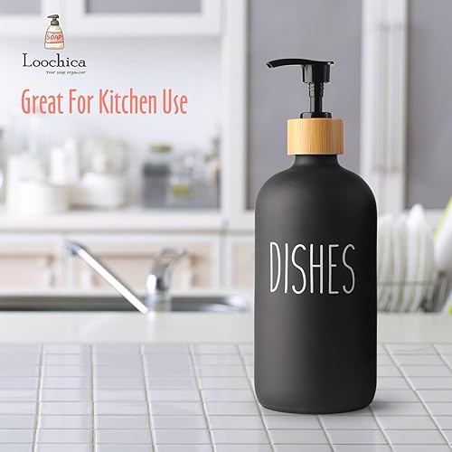 Miniatura 9 de Dispensador de Jabón de Cocina de Vidrio Negro, Dispensador de Detergente o Dispensador de Jabón para Platos para Fregadero de Cocina, Dispensador