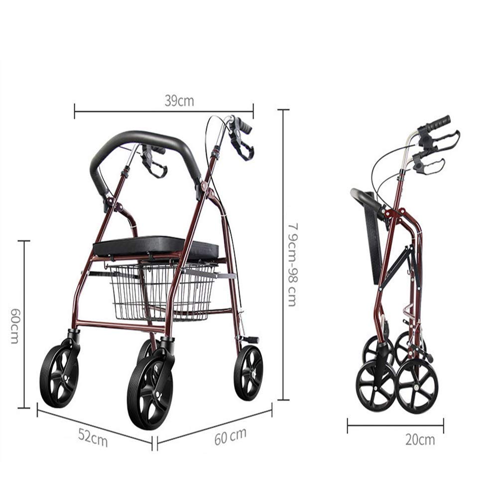 UWYTGF Folding Rollator Rollator Walkers 4 Wheel Walking Frame,Lightweight Folding Four Wheel Rollator Walker with Padded Seat,Ergonomic Handles,and Carry Bag,Grocery Shopping Walking Frame