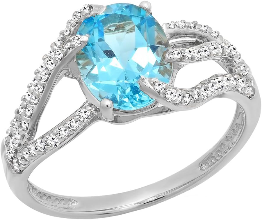 Dazzlingrock Collection 10K Real Solid Gold 9X7mm Natural Oval Cut Blue Topaz & Round Diamond Women Split Shank Engagement Ring