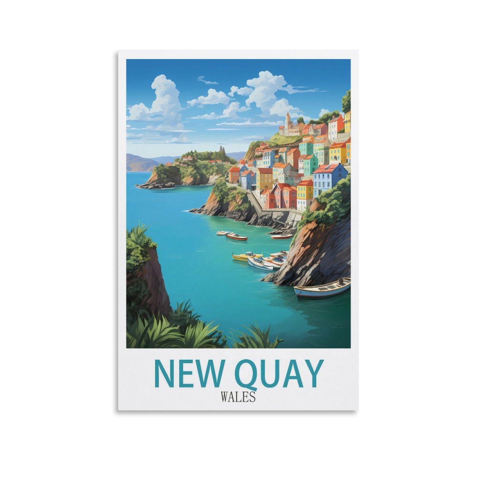 Zbbggoz Unframe-Style New Quay Wales Vintage Travel Poster 08X12inch(20X30cm) Canvas Wall Posters And Art Picture Print Modern Family Bedroom Decor