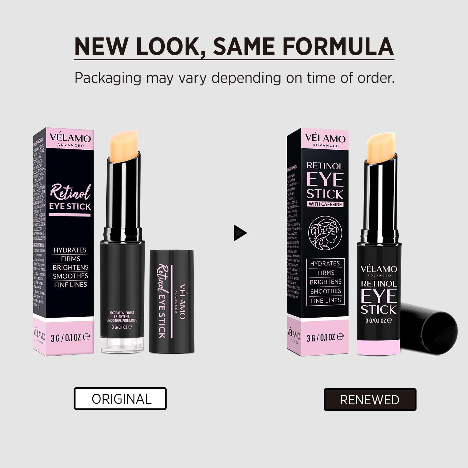 VELAMO ADVANCED Retinol Eye Stick: Retinol Eye Cream for Dark Circles and Puffiness with 1% Bakuchiol and Caffeine - Visibly Reduces Fine Lines Wrinkles Under Eye Bags with Upgraded Formula 0.1 OZ/3g