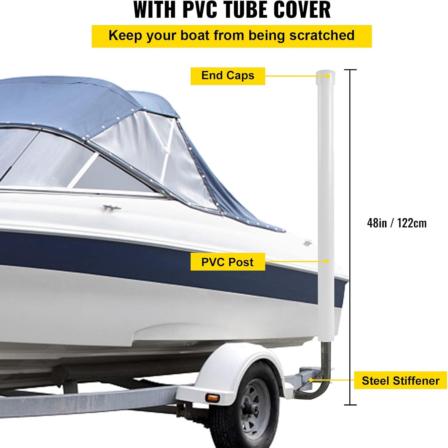VEVOR Boat Trailer Guide-on, 48", 2PCS Rustproof Steel Trailer Post Guide ons, with White PVC Tube Covers, Complete Mounting Accessories Included, for Ski Boat, Fishing Boat or Sailboat Trailer : Sports & Outdoors