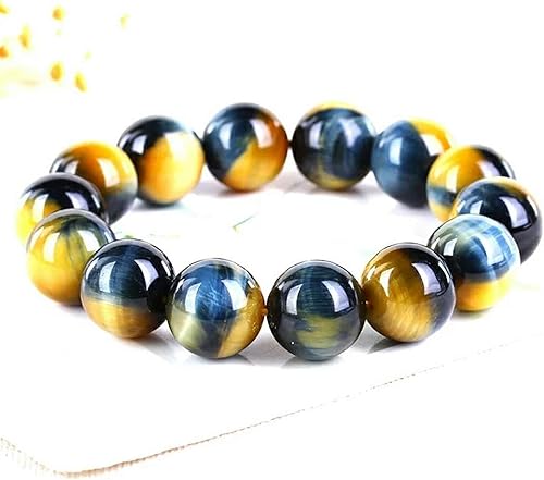 Miniatura 3 de Pulsera de ojo de tigre natural de 0.709 in para mujeres y hombres, piedra preciosa azul amarilla y azul con cuentas redondas grandes, pulsera