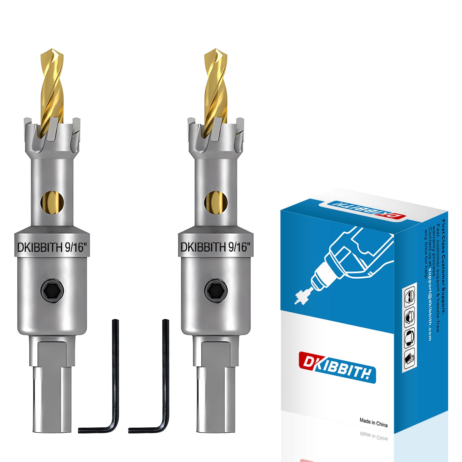 Photo 1 of **MISSING ONE/DAMAGED**
DKIBBITH TCT Hole Saw Set, 2-Pack 9/16" (14mm) Heavy Duty Tungsten Carbide Tipped Hole Cutters for Stainless Steel, Copper, Iron, Brass, Plastic with Titanium-Plated Pilot Drill Bits