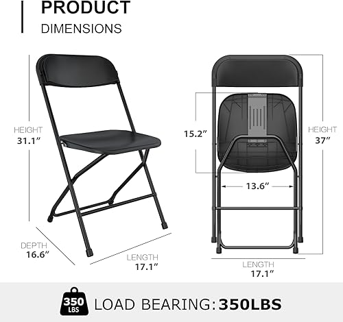 Miniatura 10 de Paquete de 10 sillas plegables blancas, sillas portátiles de fiesta, silla plegable de plástico, asientos comerciales apilables con marco de acero